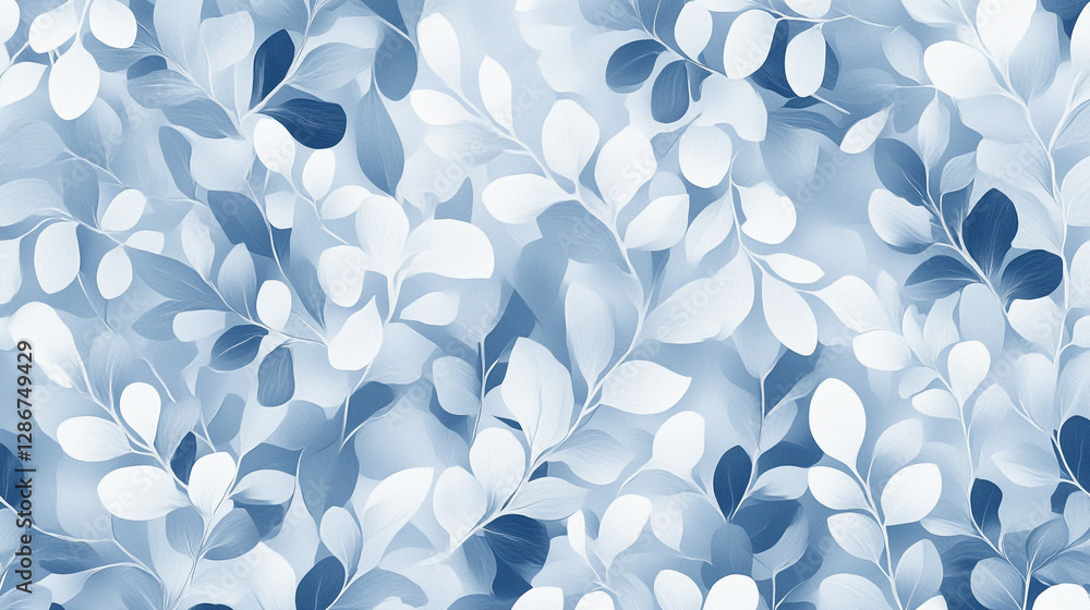 Poster beautiful blue leaf pattern creating a calming and soothing atmosphere in a modern design