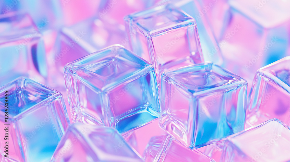 Poster colorful transparent cubes create a vibrant and artistic display in soft lighting
