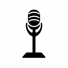 Vintage Microphone Icon: Bold Black Silhouette on White Background for Audio Recording and Broadcast Design