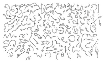 Set of hand drawn black arrows. illustration. Isolated on white background