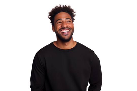 Portrait of a young man smiling at the camera isolated on white transparent background, png