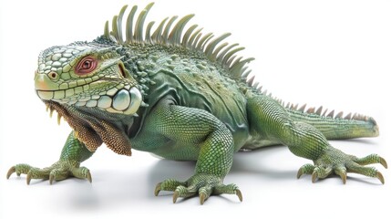 Obraz premium Vibrant green iguana on white background