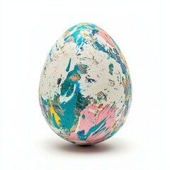 Happy Easter eco-friendly egg made of recycled materials with natural paint strokes isolated on white background