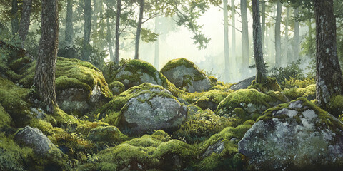 Vibrant Moss Boulders
