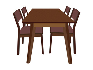 Wooden dining table with four chairs, modern dining room furniture, home interior design