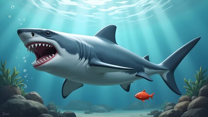 Fototapeta premium Cartoon shark's ocean adventure