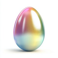 Happy Easter glossy egg with shimmering rainbow gradient isolated on white background