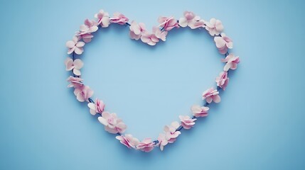 Obraz premium Decorative Floral Heart Shape Made of Pink Flowers on a Soft Blue Background