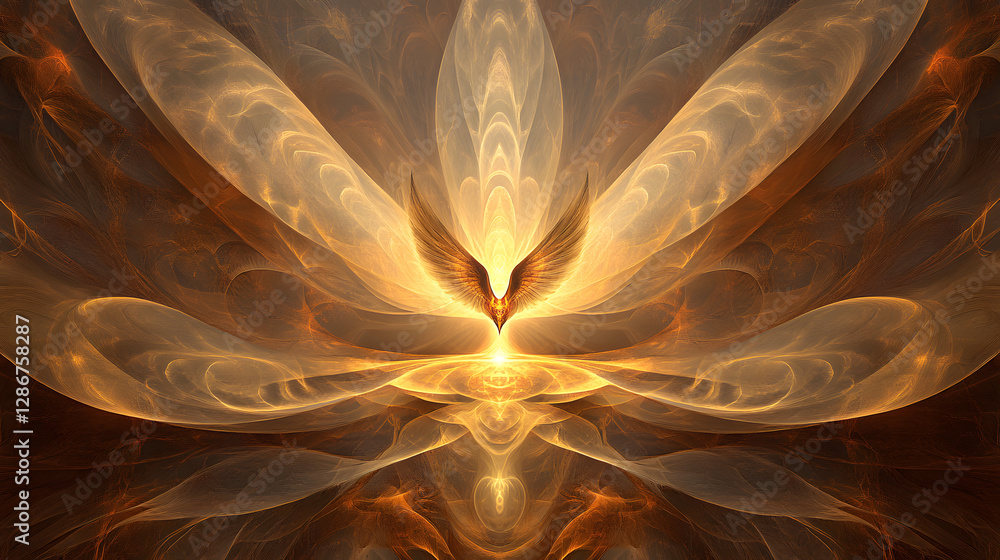Poster artistic rendering of vibrant orange and yellow tulips in a natural setting with soft lighting and a