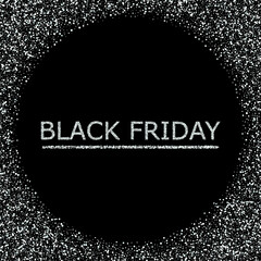 Black Friday on black background with silver dust, design element. Black Friday Sale wide elegant banner