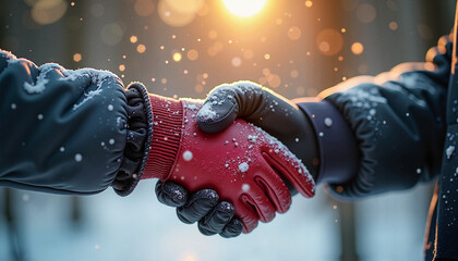 Winter Handshake Close-Up Warmth