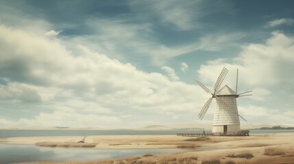 Obraz premium A windmill in the countryside,generative ai illustration