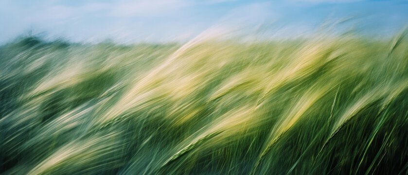 Blurred motion of tall grass swaying in the wind, creating a dreamlike, abstract visual of nature's rhythm and grace.