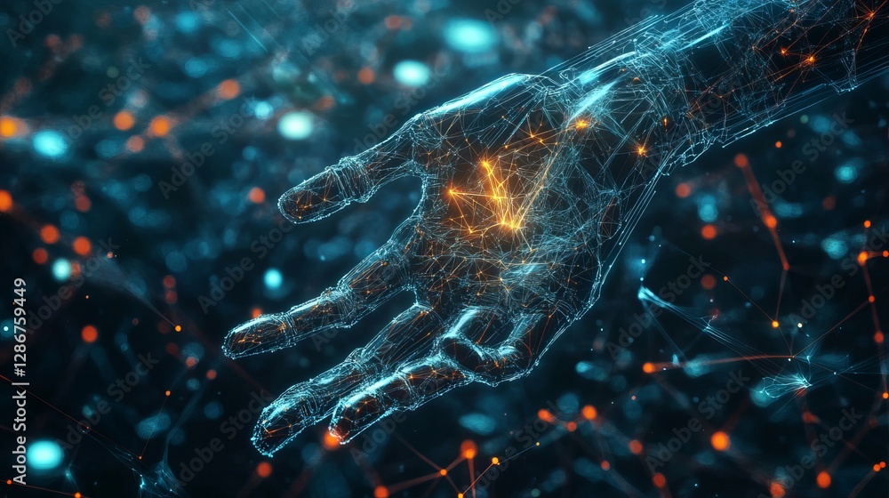 Aufkleber a 3drendered holographic digital hand representing artificial intelligence and deep learning technol