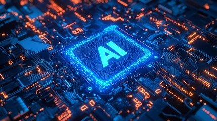 Obraz premium An abstract digital hand presenting an AI computer chip representing technological innovation and the future of semiconductor advancements