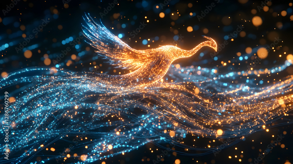Aufkleber bird in flight with glowing lights and abstract colorful background