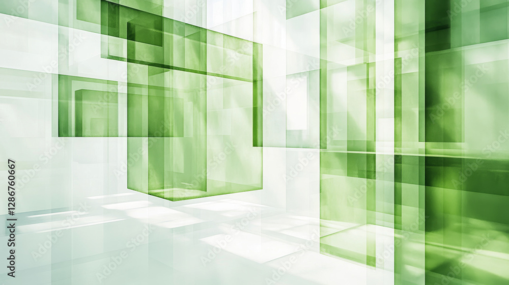 Poster abstract vector background with white and green transparent rectangles