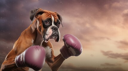 Boxer missing the target punch on the left, soft lavender background,generative ai illustration