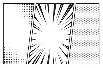 Comic book 3 panels, storyboard style pop art, frame retro cartoon, black and white