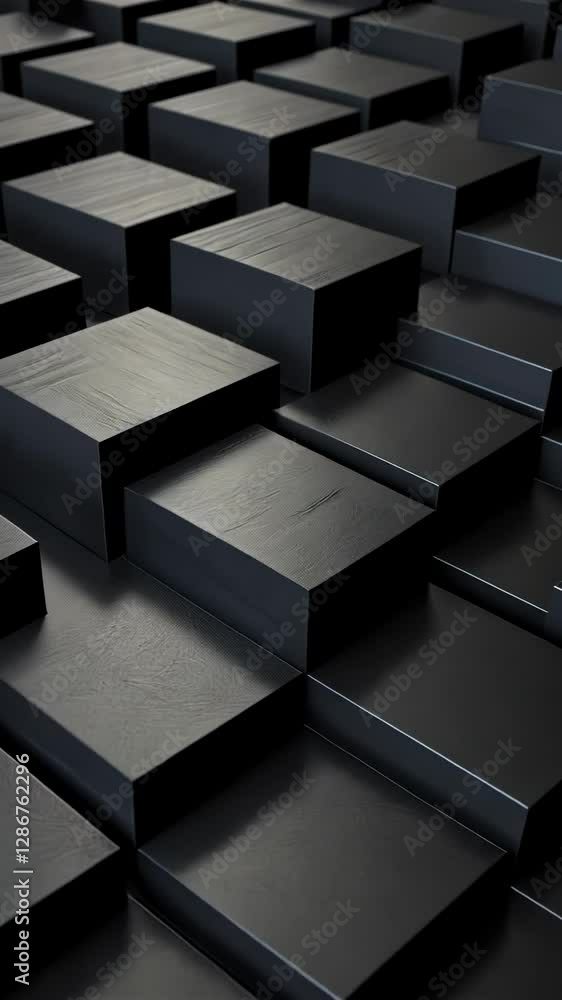 Poster abstract video concept with 3d black cubes in a grid pattern. high-angle view emphasizes texture and
