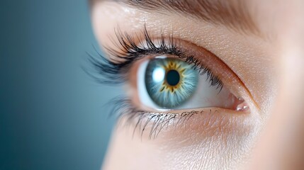 Obraz premium Close up view of a holographic eye chart displaying advanced adaptive vision tests from a cybernetic optical health monitoring device featuring a sleek and modern monochromatic design