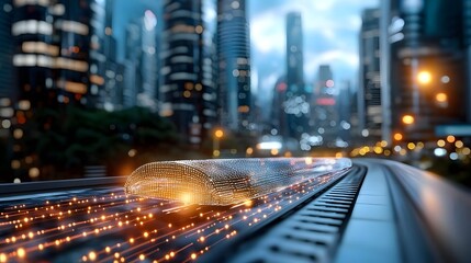 Obraz premium Cyberpunk inspired engineering blueprint of a high tech bridge in a glowing neon grid form showcasing a futuristic city planning concept with ultra detailed digital realism