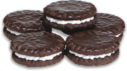 Stacked Chocolate Cookies with Cream Filling on a White Background with Elegant Presentation