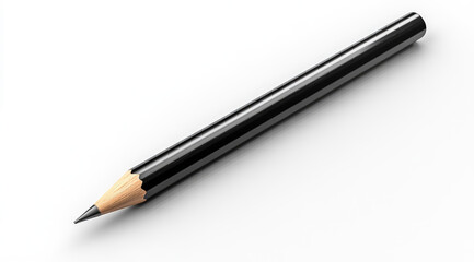 Elegant black pencil resting gracefully on a crisp white background, inviting creativity and inspiration through its minimalist design and sleek appearance