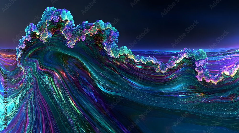 Aufkleber colorful wave pattern on dark background with tulip shapes abstract design
