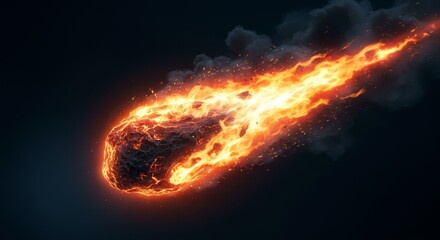 Dramatic meteor burning through atmosphere with glowing trails and smoke effects