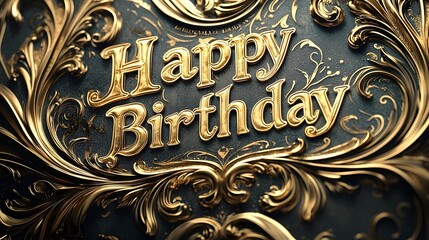 Luxurious gold foil embossed  Happy Birthday  greeting card with intricate swirls and a stylish minimalistic design perfect for celebrating a special occasion in an elegant and sophisticated way