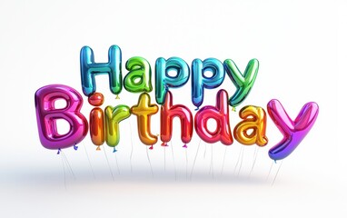 Of Happy Birthday made of rainbow gradient plastic isolated on white background