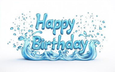 Of Happy Birthday made of swirling water waves isolated on white background