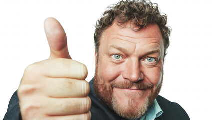 a man with a beard giving a thumbs up.