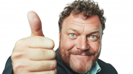 a man with a beard giving a thumbs up.