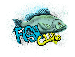 Fish club logo featuring large freshwater fish