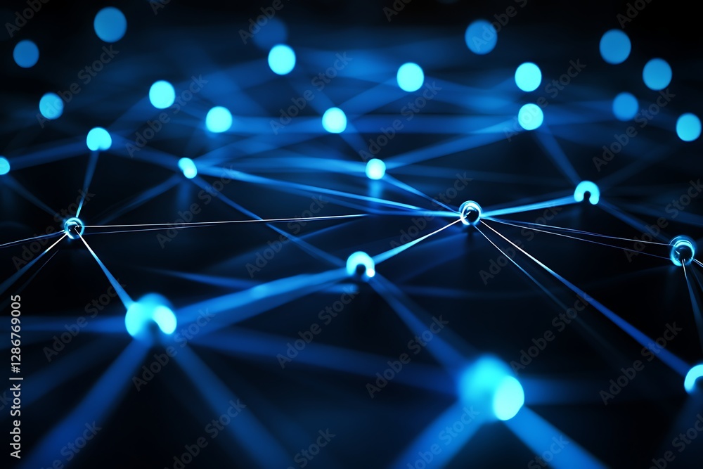 Poster abstract network connection, glowing nodes and lines