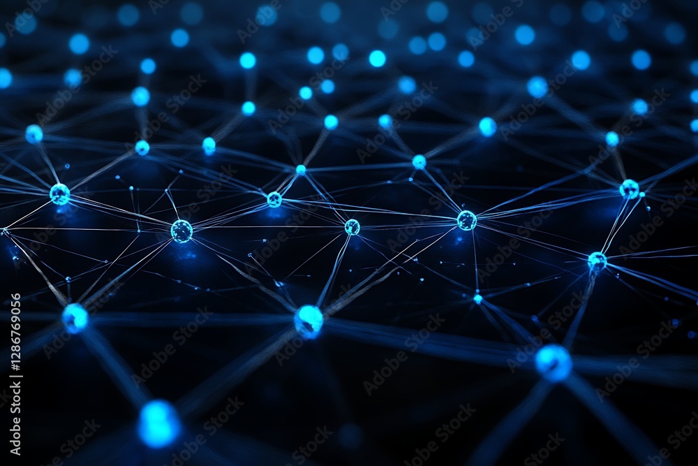 Aufkleber abstract network connection, glowing nodes and lines, digital technology background
