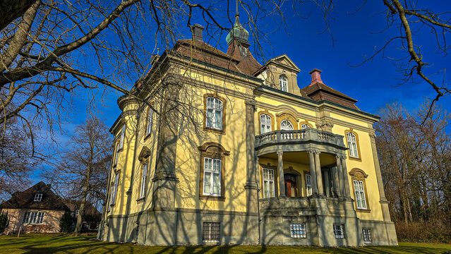 The exquisite neo-baroque villa Rauenstein Castle in a sunny day. Uberlingen, Germany.
