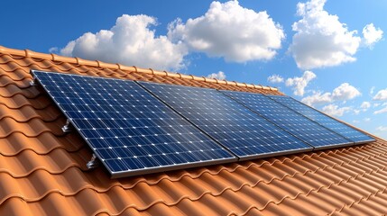 Solar Panels on Brown Tiled Roof Under Blue Sky