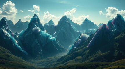 Plastic-wrapped mountain range  during a serene afternoon in nature's embrace