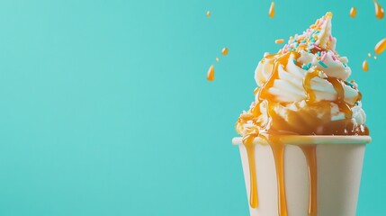 Caramel swirl frozen yogurt dessert cup