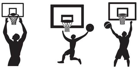 Basketball Dunk Silhouette Vector Set - Players Jumping and Scoring for Sports Logos, Posters, and Branding
