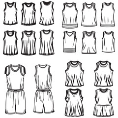 Basketball Jersey and Uniform Template Set - Outline Vector for Custom Apparel, Team Logos, and Merchandise