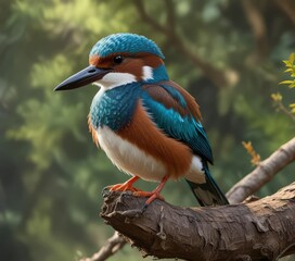Fototapeta premium White breasted kingfisher displaying its vibrant plumage in the wild, striking colors, spotted bird