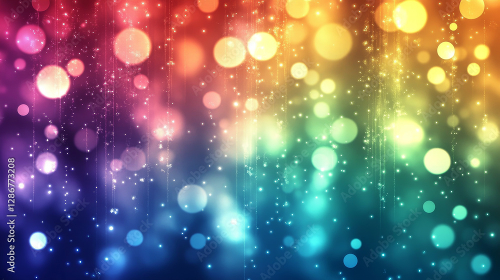 Poster light background with rays and rainbow spectrum flare on transparent layout. colorful beams fall fro