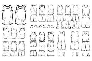 Minimalist Basketball Jersey and Shorts Vector Set - Editable Illustration for Print Designs, Branding, and Merchandise