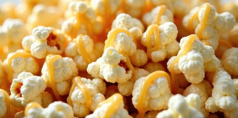 White popcorn coated in a layer of golden brown caramel, dessert, popcorn, brown