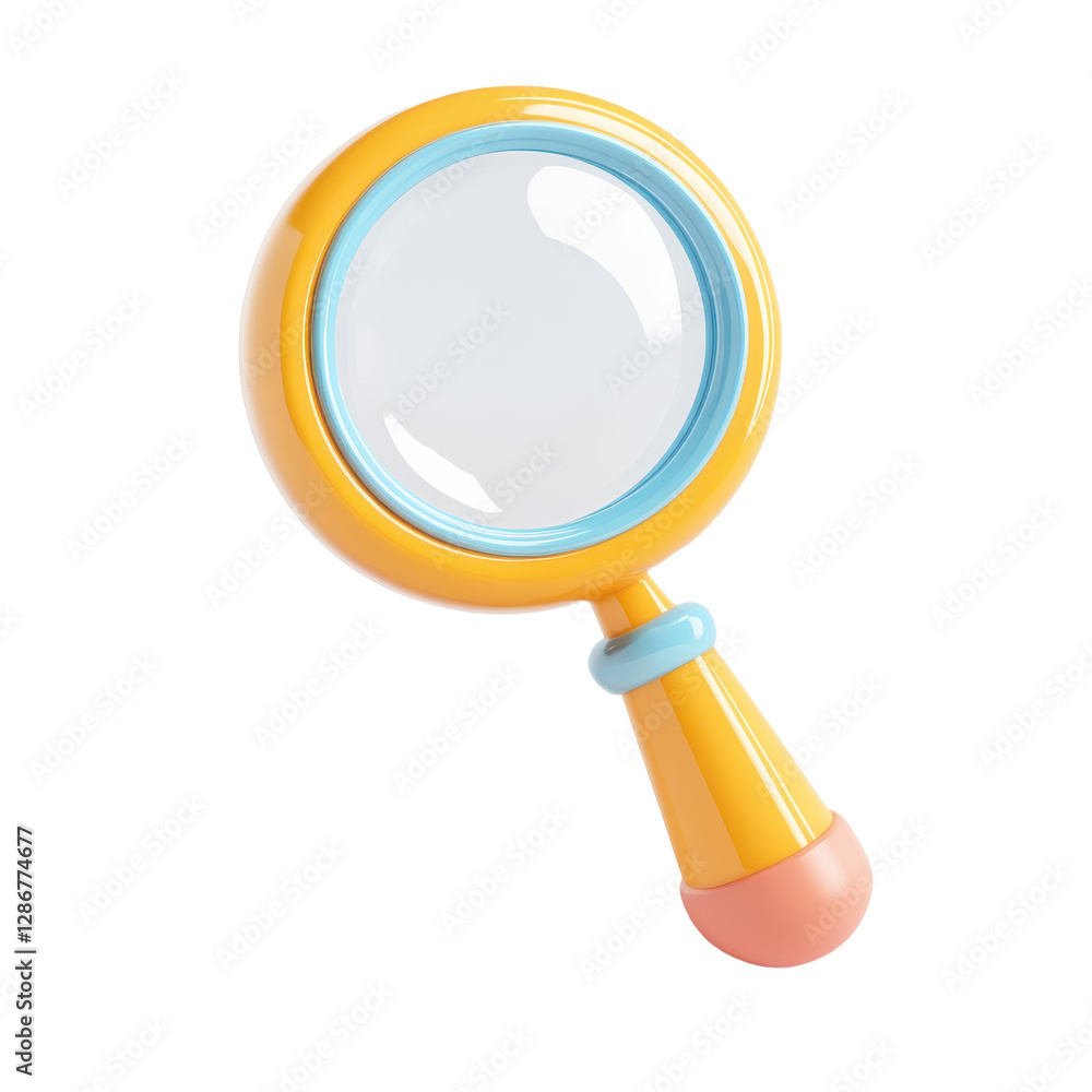 Poster isolated 3d icon of a magnifying glass casting a slight shadow perfect for search concepts transpare