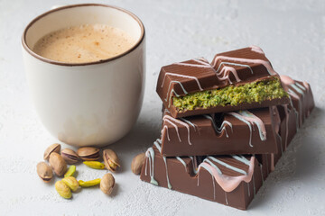 Dubai chocolate, milk chocolate filled with peanut butter and kunefe